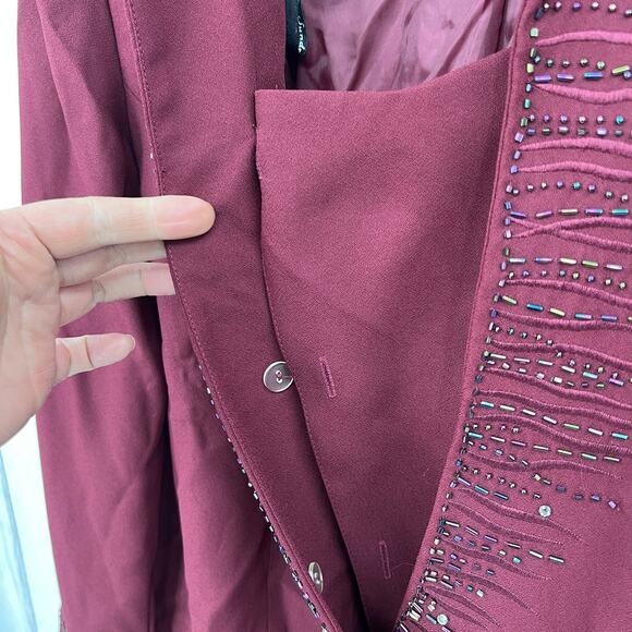 Fifth Sunday (18) VINTAGE 90's Bib Blazer Burgundy Red Beaded Jacket 1990's - Picture 6 of 7